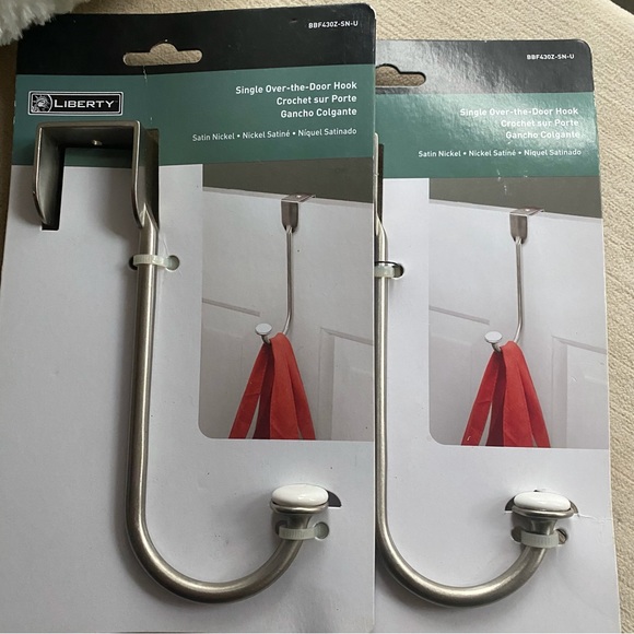 2 Satin Nickel Single Over-The-Door Use Anywhere Hooks By Liberty - Picture 4 of 6